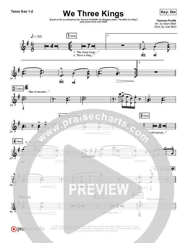 We Three Kings Tenor Sax 1,2 (Tommee Profitt / We The Kingdom)