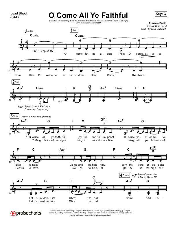 O Come All Ye Faithful Lead Sheet (SAT) (Tommee Profitt / Sarah Reeves)