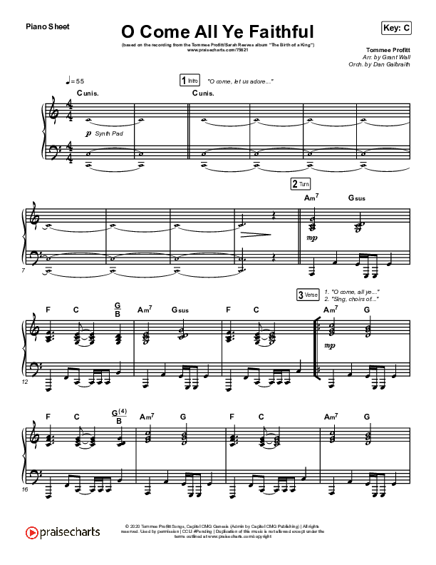 O Come All Ye Faithful Piano Sheet (Tommee Profitt / Sarah Reeves)