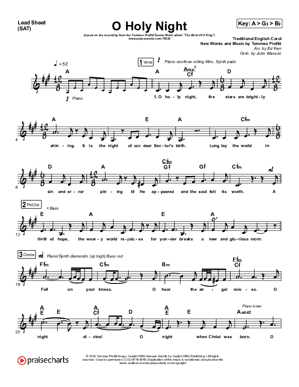 O Holy Night Lead Sheet (SAT) (Tommee Profitt / Tauren Wells / SVRCINA)