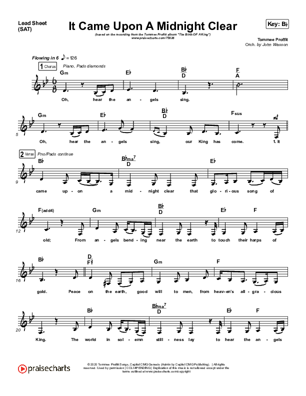 It Came Upon A Midnight Clear Lead Sheet (SAT) (Tommee Profitt / Brooke)