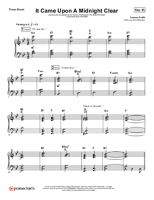 It Came Upon A Midnight Clear Piano Sheet (Tommee Profitt / Brooke)