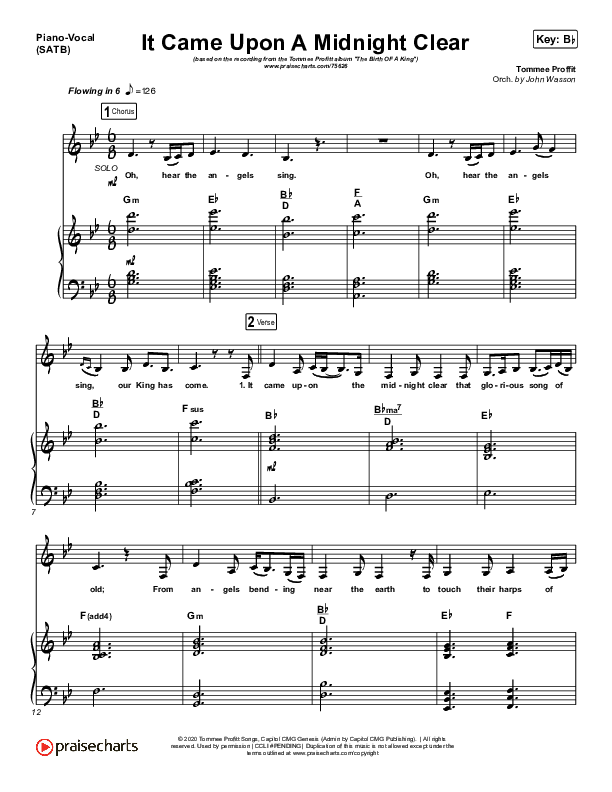 It Came Upon A Midnight Clear Piano/Vocal (SATB) (Tommee Profitt / Brooke)