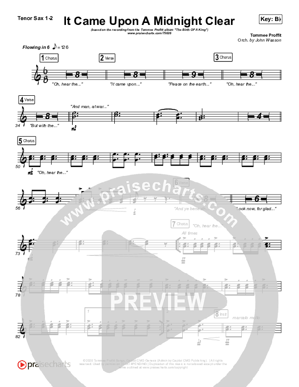 It Came Upon A Midnight Clear Tenor Sax 1/2 (Tommee Profitt / Brooke)