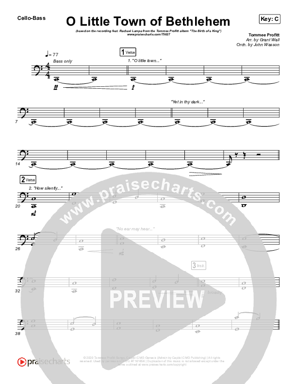 O Little Town Of Bethlehem Cello/Bass (Tommee Profitt / Rachael Lampa)
