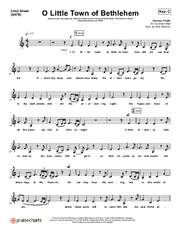O Little Town Of Bethlehem Choir Sheet (SATB) (Tommee Profitt / Rachael Lampa)
