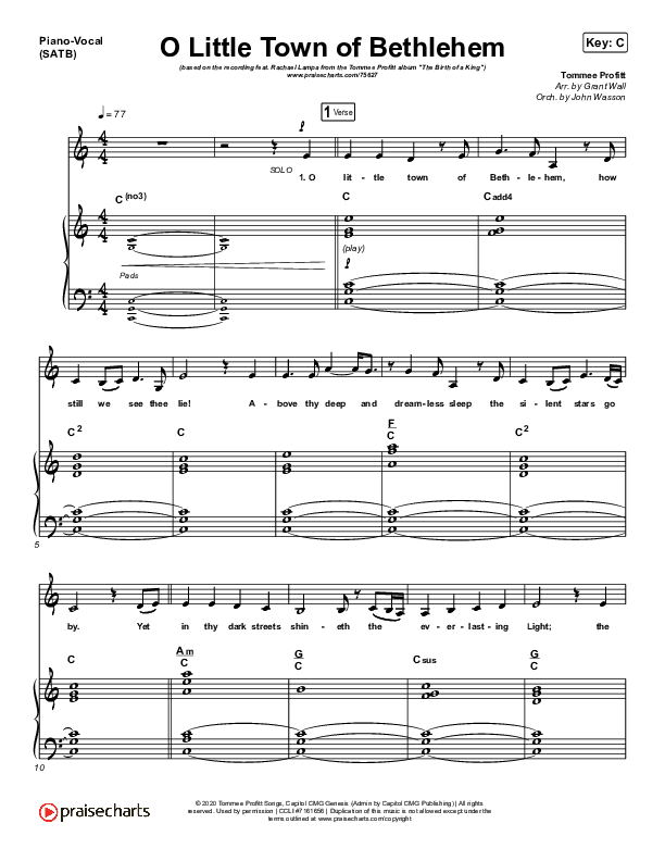 O Little Town Of Bethlehem Piano/Vocal Pack (Tommee Profitt / Rachael Lampa)