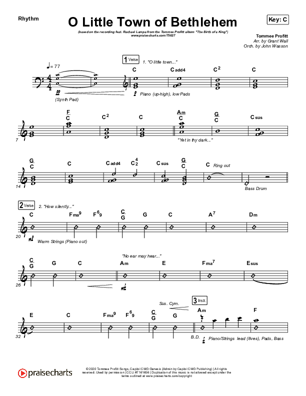 O Little Town Of Bethlehem Rhythm Chart (Tommee Profitt / Rachael Lampa)