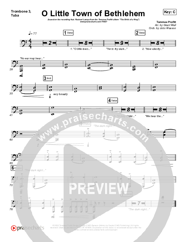 O Little Town Of Bethlehem Trombone 3/Tuba (Tommee Profitt / Rachael Lampa)