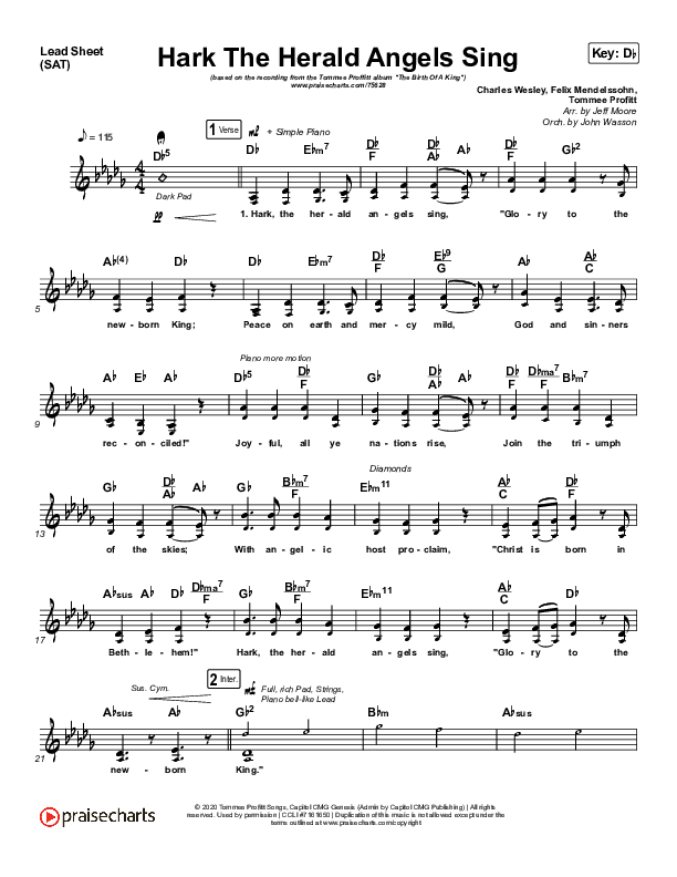 Hark The Herald Angels Sing Lead Sheet (SAT) (Tommee Profitt / Kari Jobe)