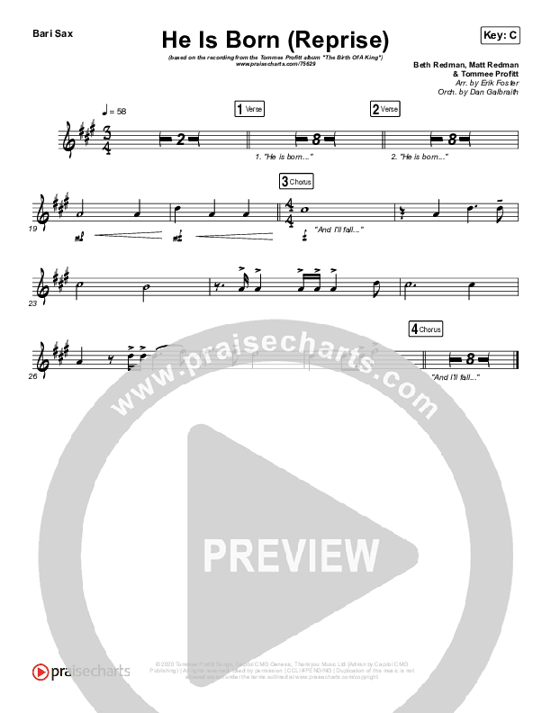 He Is Born (Reprise) Bari Sax (Tommee Profitt / Chris Tomlin / Fleurie)