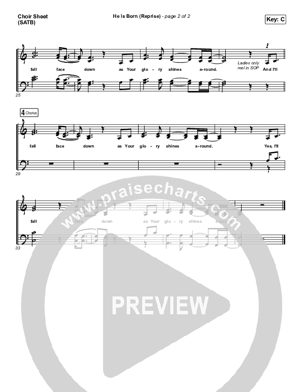 He Is Born (Reprise) Choir Sheet (SATB) (Tommee Profitt / Chris Tomlin)