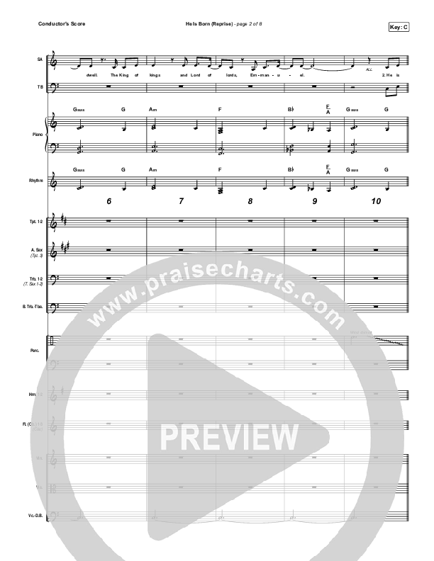 He Is Born (Reprise) Conductor's Score (Tommee Profitt / Chris Tomlin)