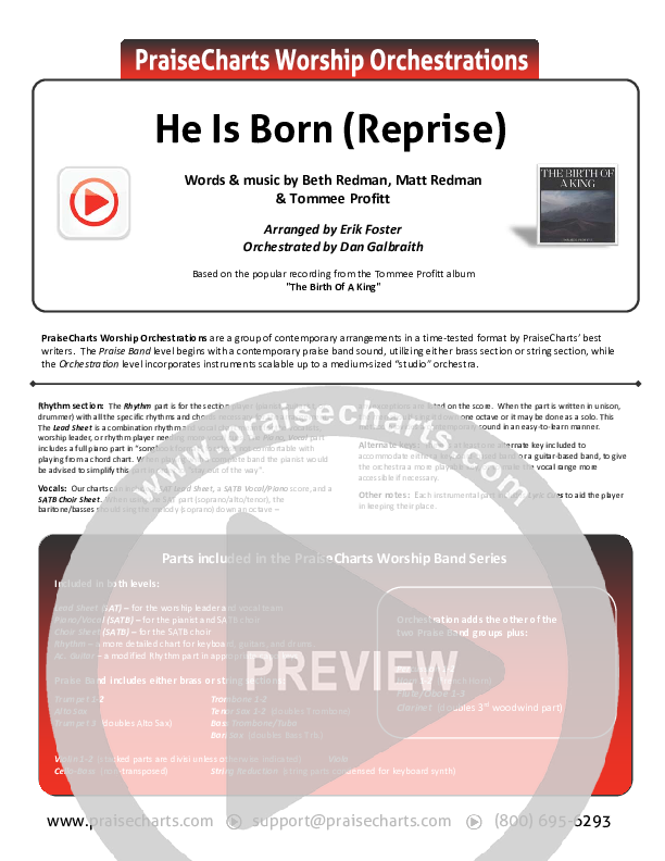 He Is Born (Reprise) Cover Sheet (Tommee Profitt / Chris Tomlin)