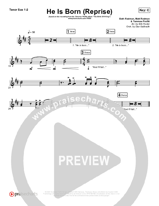 He Is Born (Reprise) Tenor Sax 1/2 (Tommee Profitt / Chris Tomlin / Fleurie)