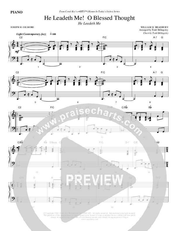 He Leadeth Me O Blessed Thought Piano Sheet (Todd Billingsley)