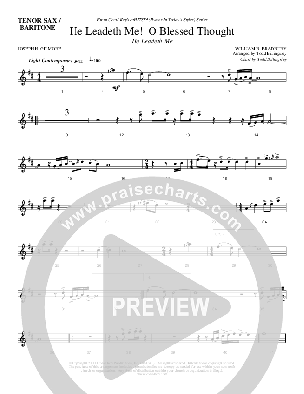 He Leadeth Me O Blessed Thought Tenor Sax 2 (Todd Billingsley)