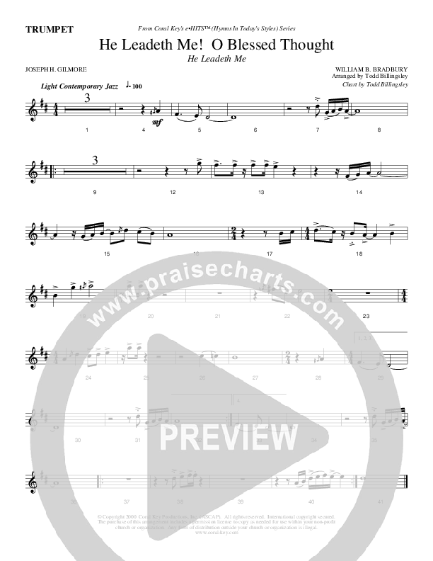 He Leadeth Me O Blessed Thought Trumpet (Todd Billingsley)