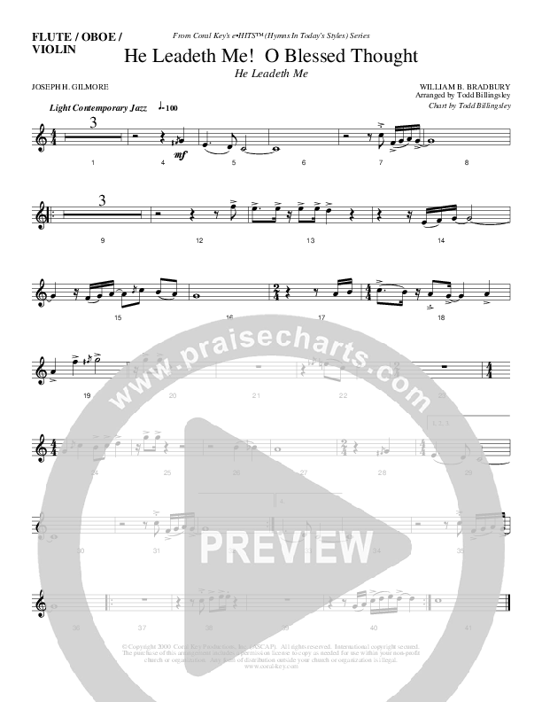He Leadeth Me O Blessed Thought Violins (Todd Billingsley)