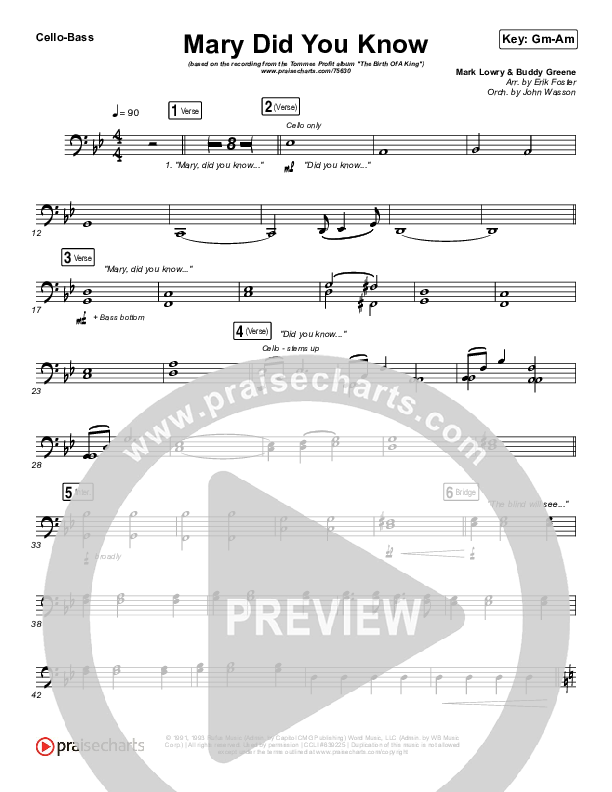 Mary Did You Know Cello/Bass (Tommee Profitt / Jordan Smith)