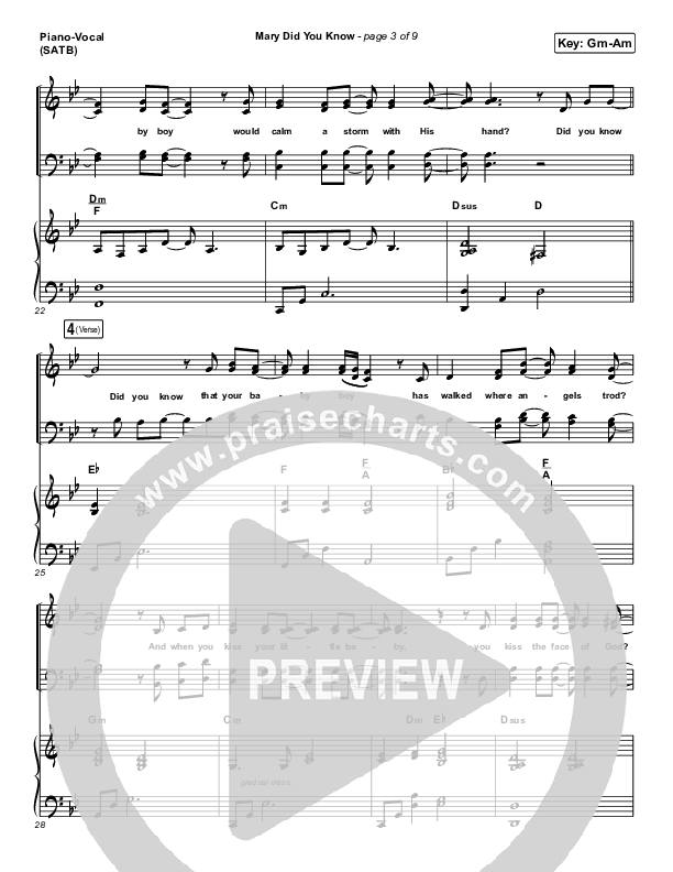 Mary Did You Know Piano/Vocal (SATB) (Tommee Profitt / Jordan Smith)