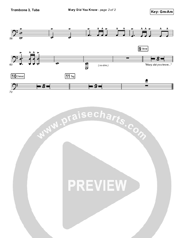 Mary Did You Know Trombone 3/Tuba (Tommee Profitt / Jordan Smith)