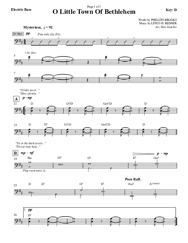 O little Town Of Bethlehem Bass Guitar (Dan Graeber)