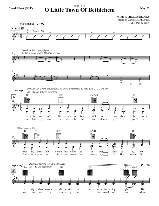 O little Town Of Bethlehem Lead Sheet (SAT) (Dan Graeber)