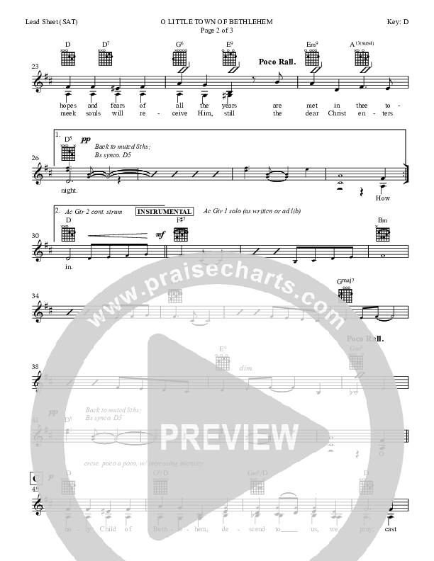 O little Town Of Bethlehem Lead Sheet (SAT) (Dan Graeber)