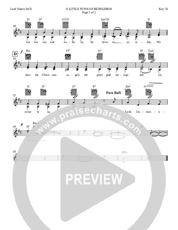 O little Town Of Bethlehem Lead Sheet (SAT) (Dan Graeber)