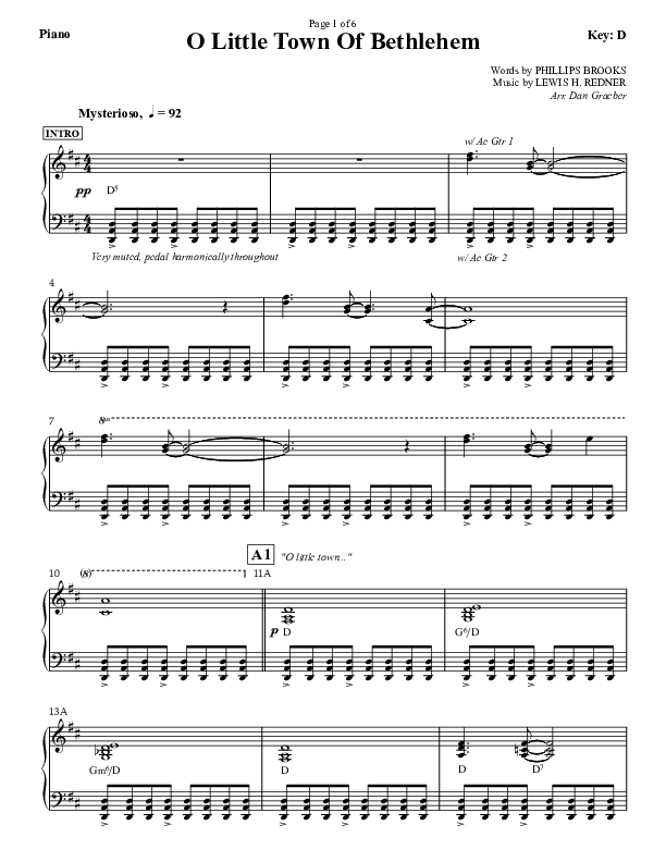 O little Town Of Bethlehem Piano Sheet (Dan Graeber)