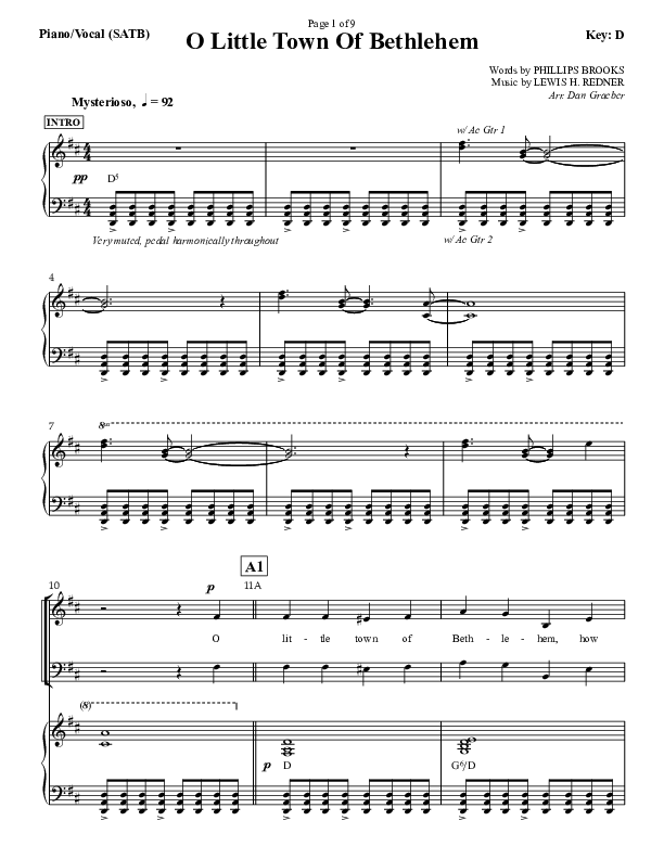 O little Town Of Bethlehem Piano/Vocal (SATB) (Dan Graeber)