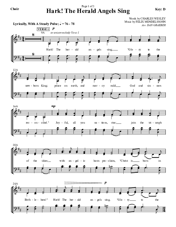Hark The Herald Angels Sing Choir Sheet (SATB) (Dan Graeber)