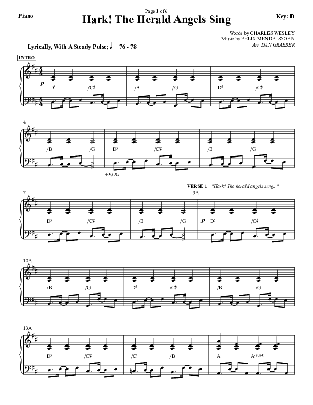 Hark The Herald Angels Sing Piano Sheet (Dan Graeber)