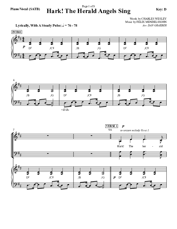 Hark The Herald Angels Sing Piano/Vocal (SATB) (Dan Graeber)