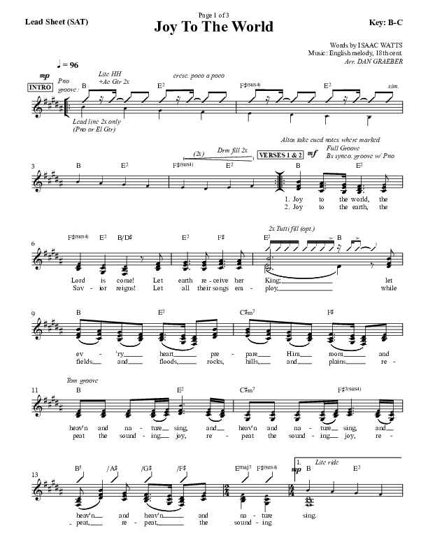 Joy To The World Lead Sheet (SAT) (Dan Graeber)