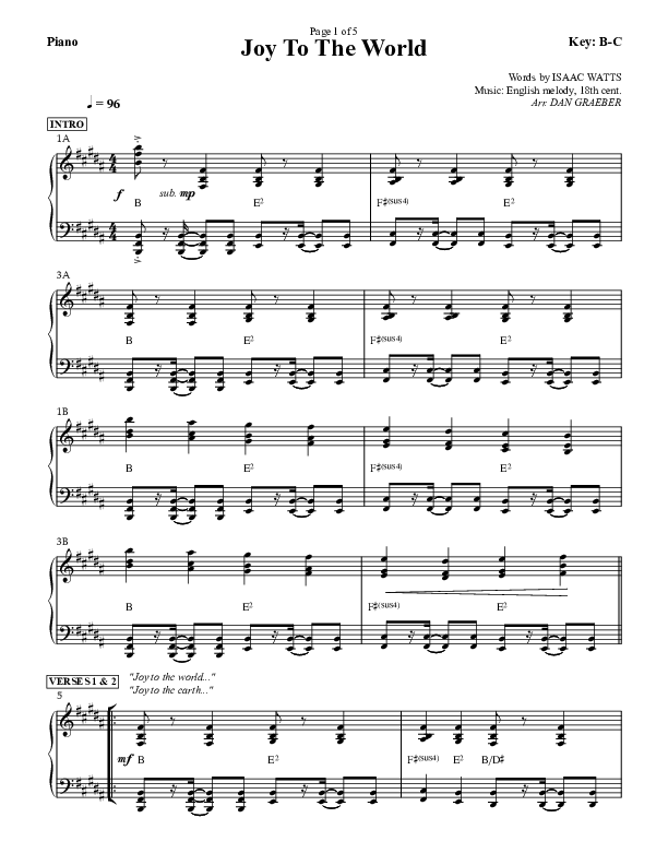 Joy To The World Piano Sheet (Dan Graeber)