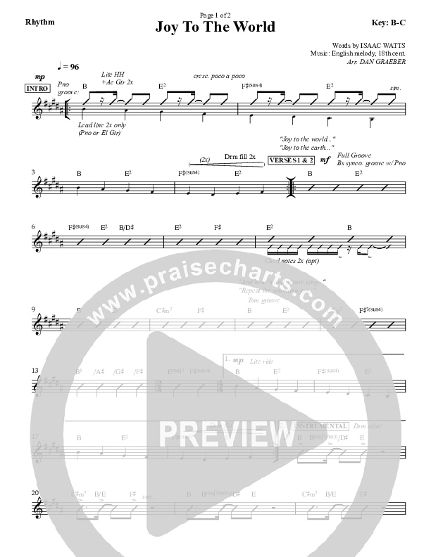 Joy To The World Rhythm Chart (Dan Graeber)