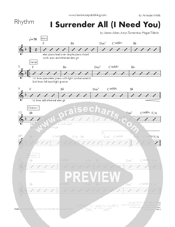 I Surrender All (I Need You) Rhythm Chart (Artesian Wells Worship)