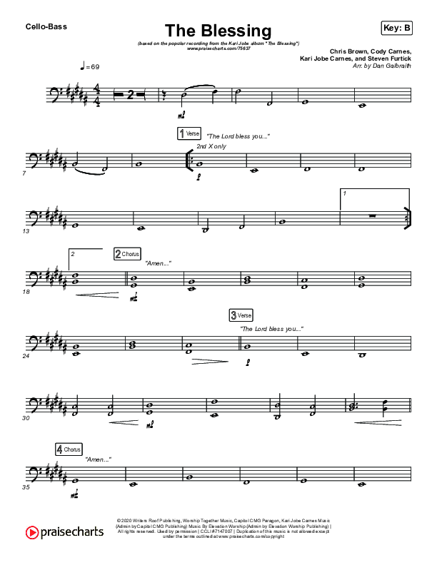 The Blessing Cello/Bass (Kari Jobe / Cody Carnes)