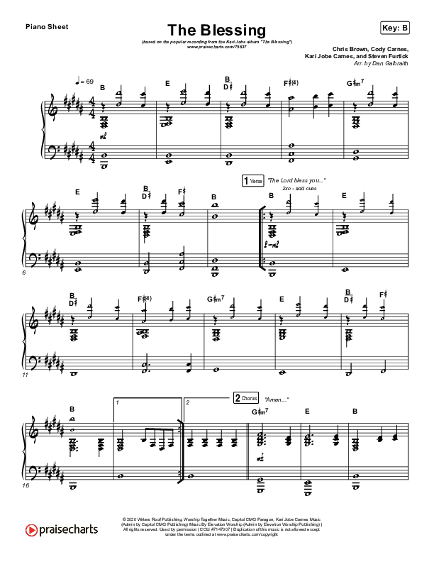 The Blessing Piano Sheet (Kari Jobe / Cody Carnes)