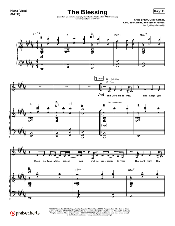 The Blessing Piano/Vocal (SATB) (Kari Jobe / Cody Carnes)
