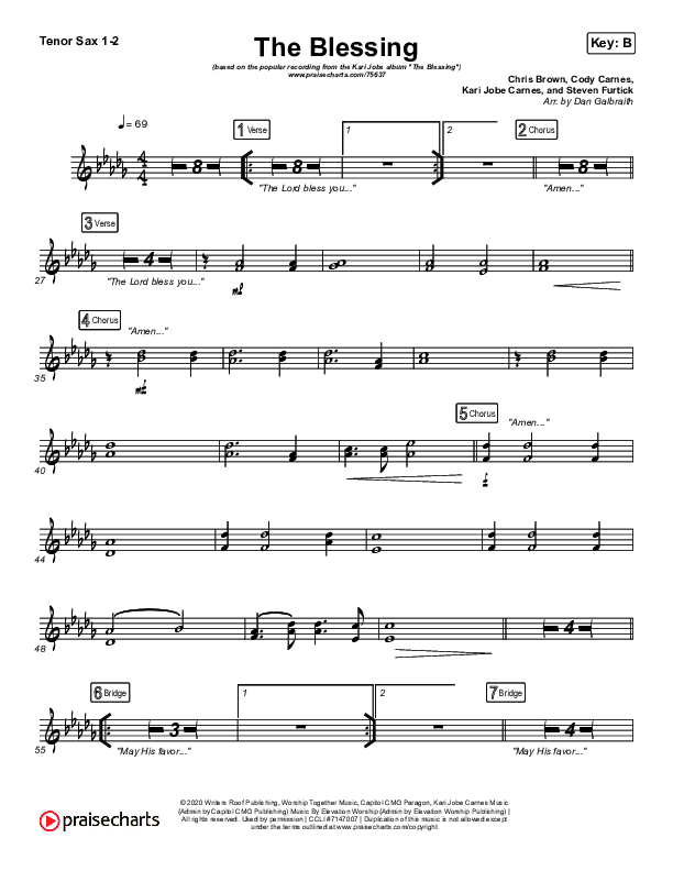 The Blessing Tenor Sax 1/2 (Kari Jobe / Cody Carnes)