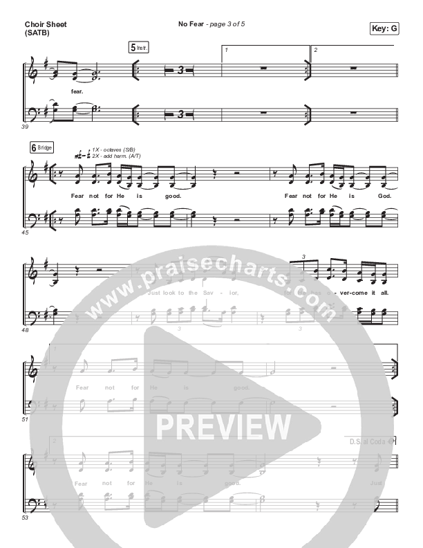 No Fear Choir Sheet (SATB) (Kari Jobe)