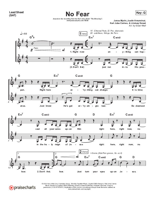 No Fear Lead Sheet (SAT) (Kari Jobe)