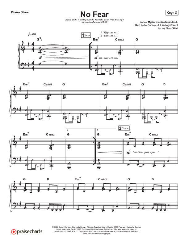 No Fear Piano Sheet (Kari Jobe)