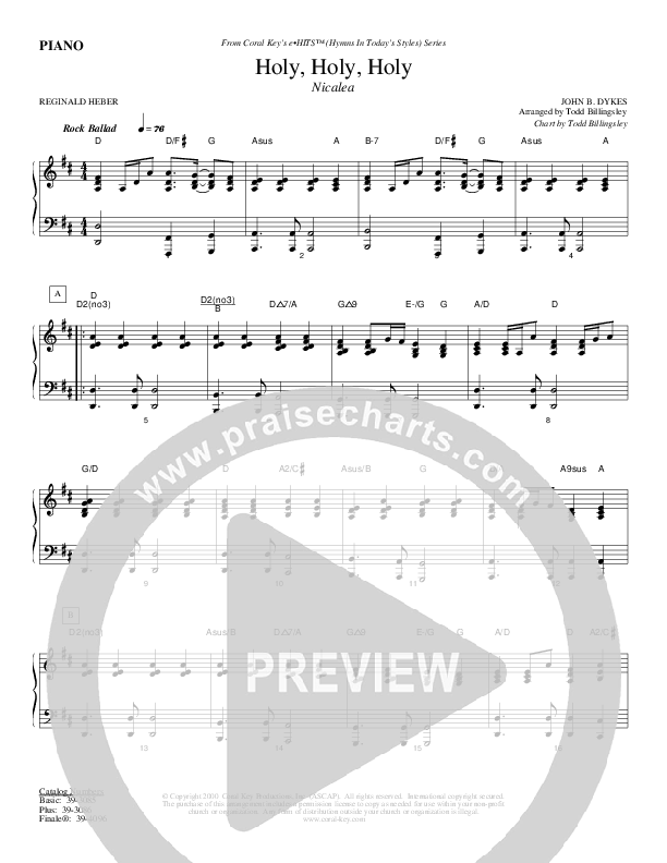 Holy Holy Holy Piano Sheet (Todd Billingsley)