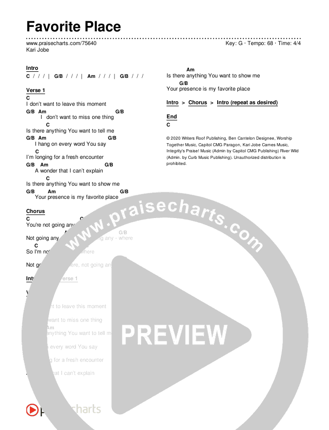Favorite Place Chords & Lyrics (Kari Jobe)