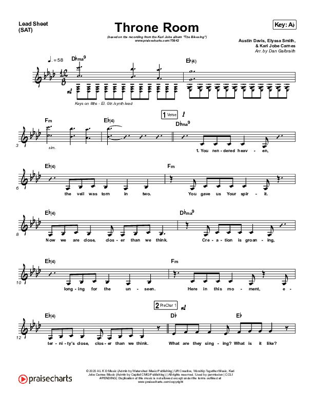 Throne Room Lead Sheet (SAT) (Kari Jobe)