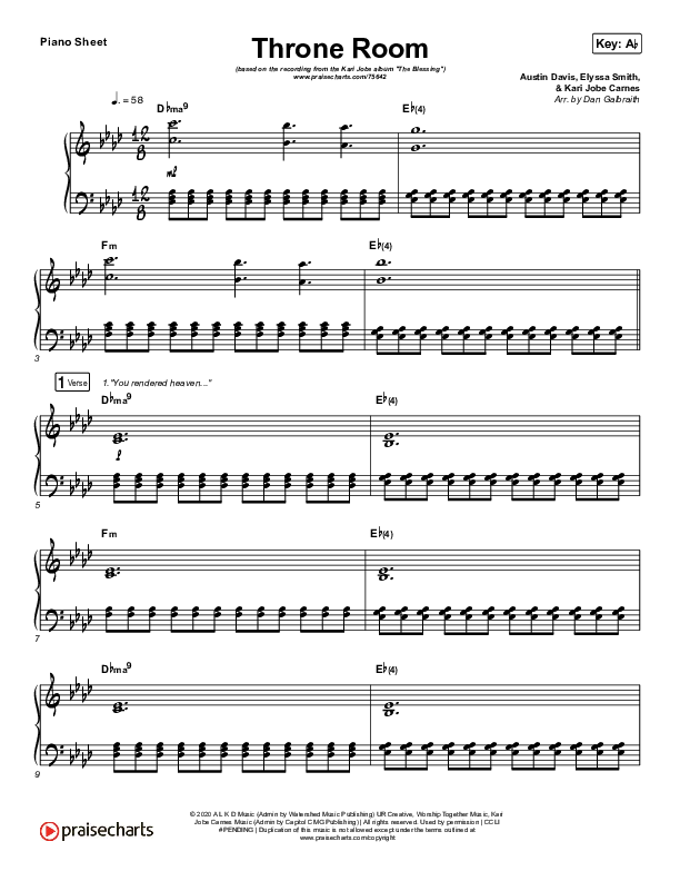 Throne Room Piano Sheet (Kari Jobe)